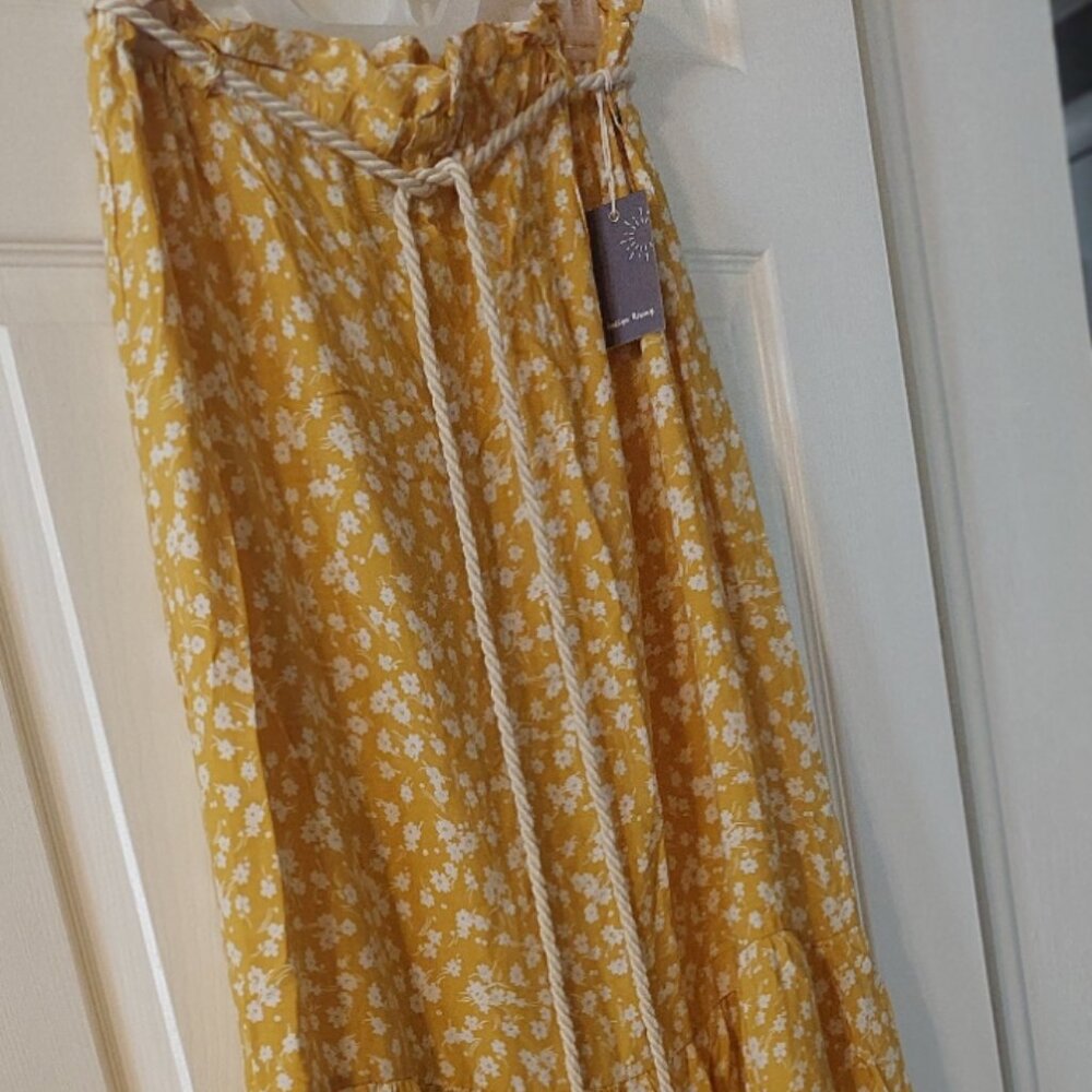Indigo Rising XL Yellow & White Floral Boho Skirt NWT with soft rope belt
